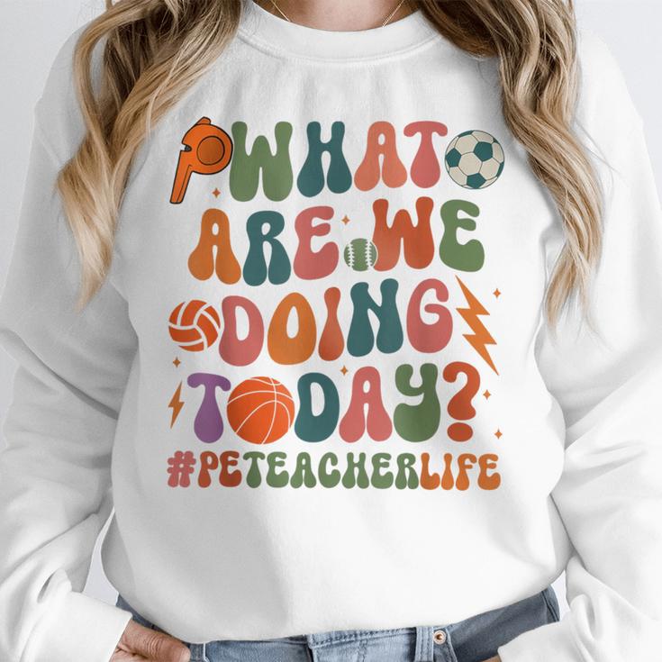 Retro PE Teacher What Are We Doing Today School Coach Women Women Crewneck Sweatshirt, Pe Teacher Gifts, funny design Retro PE Teacher What Are We Doing Today School Coach Women Women Crewneck Sweatshirt, Pe Teacher Gifts, funny design