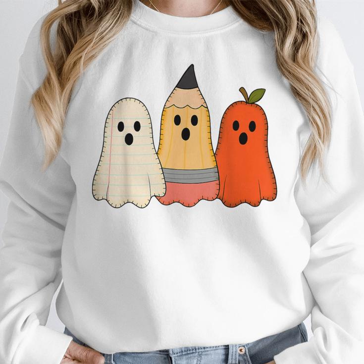 Retro Pencil Ghost Boo Spooky Teacher Halloween Costume Women Crewneck Sweatshirt, funny design Retro Pencil Ghost Boo Spooky Teacher Halloween Costume Women Crewneck Sweatshirt, funny design