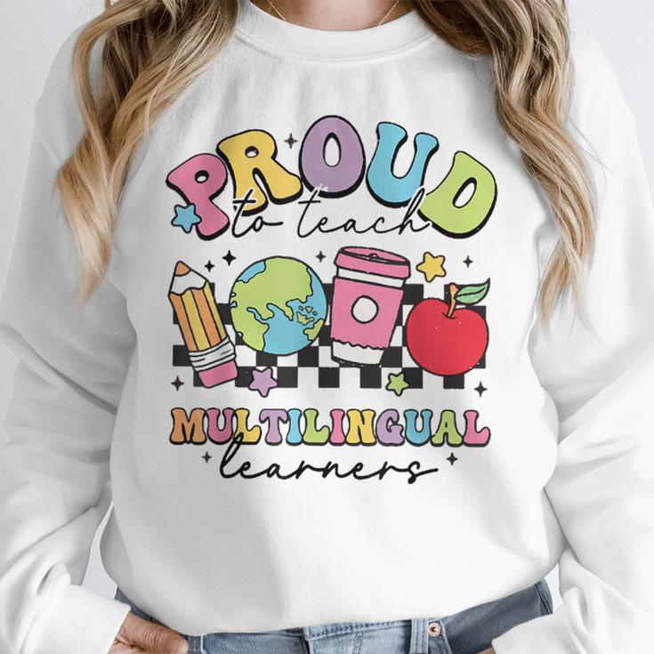 Retro Proud To Teach Multilingual Learners English Teacher Women Crewneck Sweatshirt, English Teacher Gifts, funny design