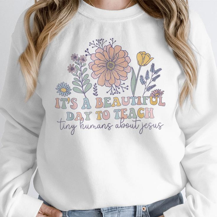 Retro I Teach Tiny Humans About Jesus Christian Teacher Women Crewneck Sweatshirt, funny design Retro I Teach Tiny Humans About Jesus Christian Teacher Women Crewneck Sweatshirt, funny design