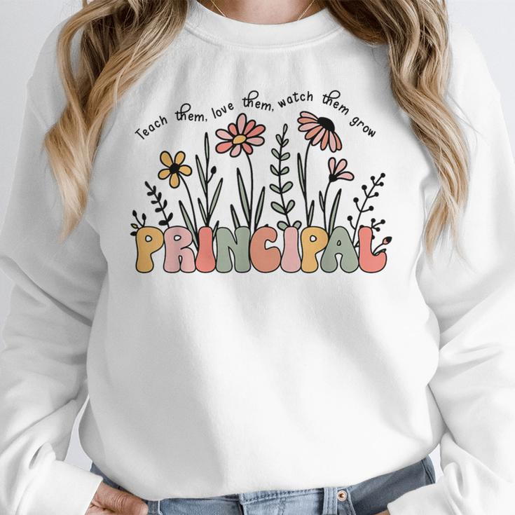 Retro Vintage Floral Principal Shirt For Women Teachers Day Women Crewneck Sweatshirt, funny design Retro Vintage Floral Principal Shirt For Women Teachers Day Women Crewneck Sweatshirt, funny design
