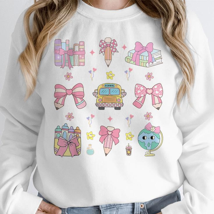 School Pencils And Bows Teacher Bow Coquette Pencil Girls Women Crewneck Sweatshirt, funny design School Pencils And Bows Teacher Bow Coquette Pencil Girls Women Crewneck Sweatshirt, funny design