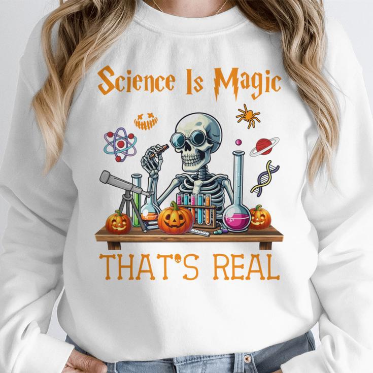 Science Is Magic Halloween Skeleton Students Teacher Women Crewneck Sweatshirt, Science Teacher Gifts, funny design