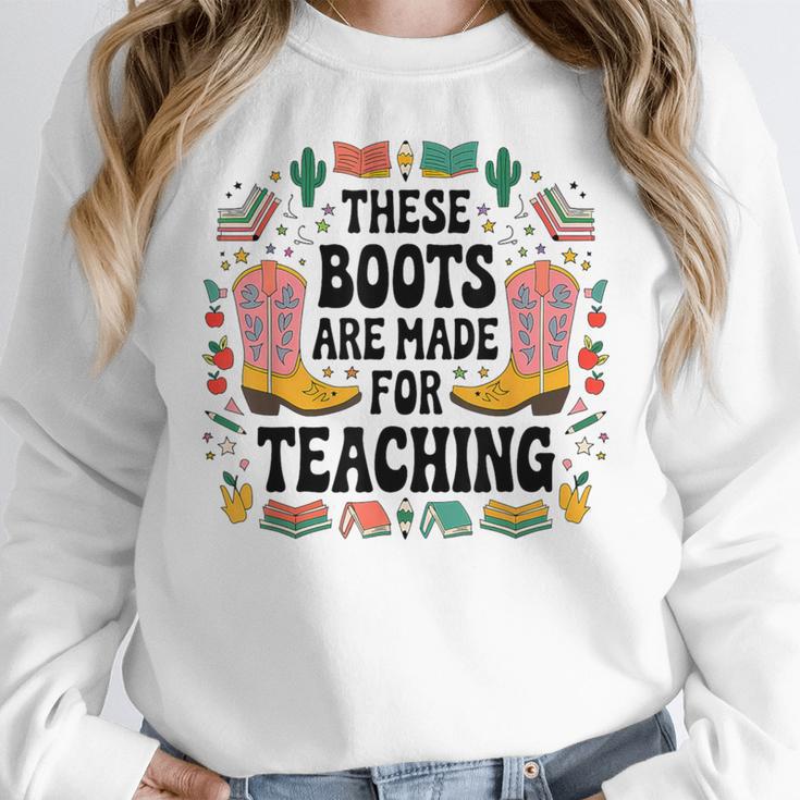 These Boots Are Made Teaching Western Cowboy Teacher Women Crewneck Sweatshirt, funny design These Boots Are Made Teaching Western Cowboy Teacher Women Crewneck Sweatshirt, funny design