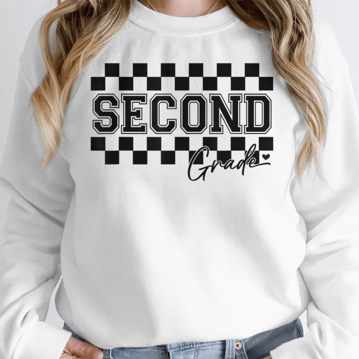 Second Grade Checkered Teacher 1st Day Back To School Women Women Crewneck Sweatshirt, funny design Second Grade Checkered Teacher 1st Day Back To School Women Women Crewneck Sweatshirt, funny design