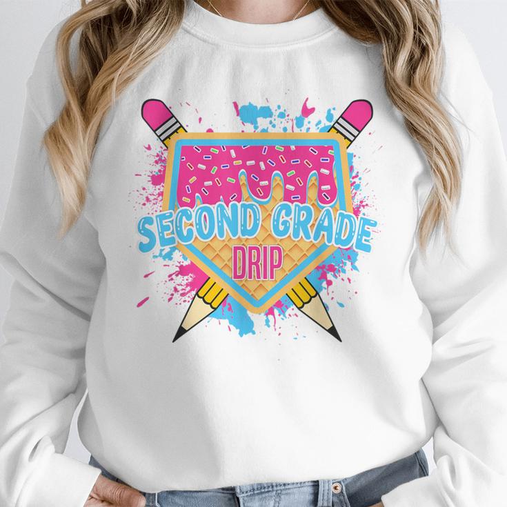 Second Grade Drip Ice Cream Home Plate Baseball Teachers Kid Women Crewneck Sweatshirt, funny design Second Grade Drip Ice Cream Home Plate Baseball Teachers Kid Women Crewneck Sweatshirt, funny design