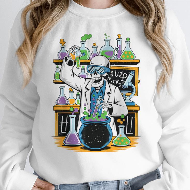Skeleton Mad Scientist Halloween Costume Science Teacher Women Crewneck Sweatshirt, Science Teacher Gifts, funny design Skeleton Mad Scientist Halloween Costume Science Teacher Women Crewneck Sweatshirt, Science Teacher Gifts, funny design