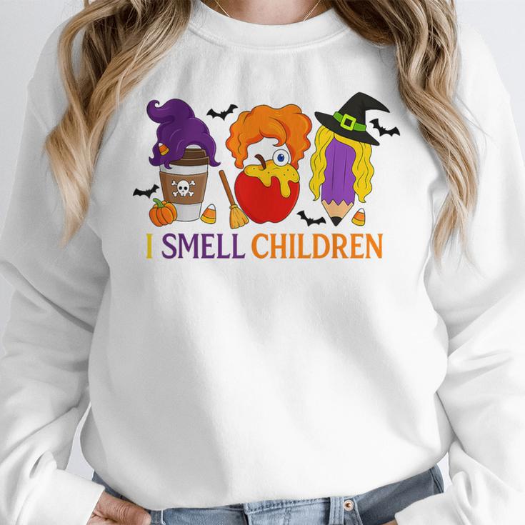 I Smell Children Witch Teacher Halloween Trick Or Teach Women Crewneck Sweatshirt, funny design