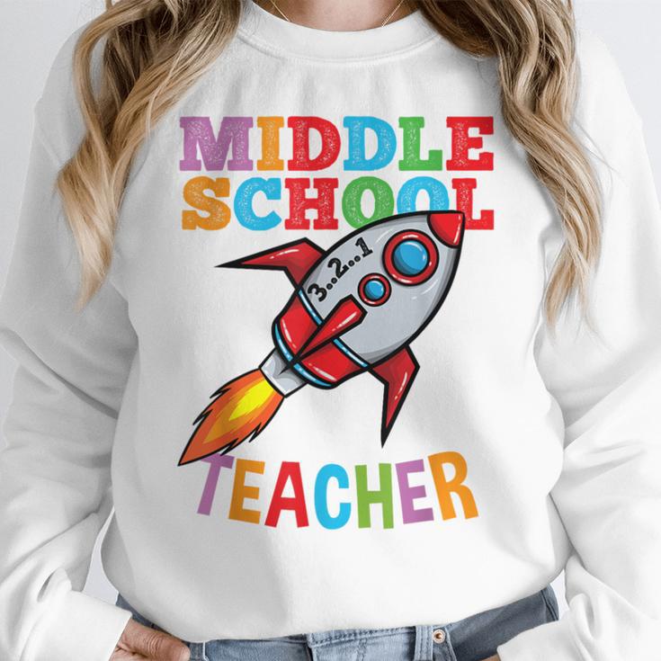 Space Middle School Teacher Back To School Men Women Kids Women Crewneck Sweatshirt, funny design Space Middle School Teacher Back To School Men Women Kids Women Crewneck Sweatshirt, funny design
