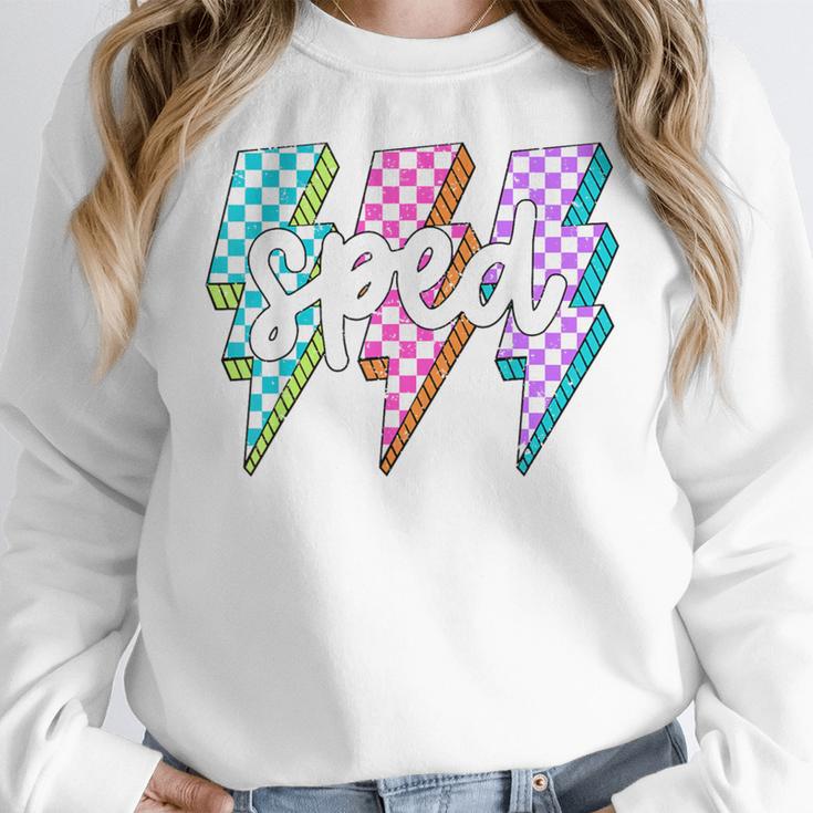 SPED Teacher Squad Lightning Bolt Special Education Women Crewneck Sweatshirt, funny design SPED Teacher Squad Lightning Bolt Special Education Women Crewneck Sweatshirt, funny design