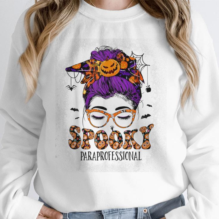 Spooky Paraprofessional Life Halloween Messy Bun Teacher For Men Women Women Crewneck Sweatshirt, funny design Spooky Paraprofessional Life Halloween Messy Bun Teacher For Men Women Women Crewneck Sweatshirt, funny design