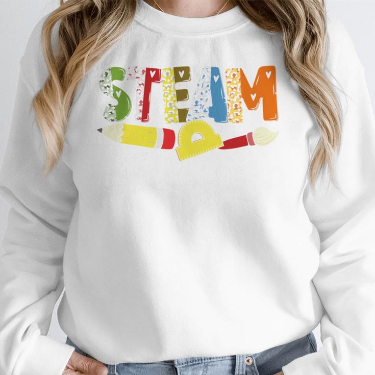 Steam Teacher Science Tech Engineering Arts Maker Women Crewneck Sweatshirt, Science Teacher Gifts, funny design