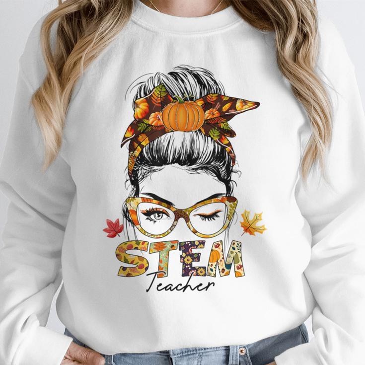 STEM Teacher Messy Bun Fall Vibes Autumn Thanksgiving Men Women Women Crewneck Sweatshirt, funny design STEM Teacher Messy Bun Fall Vibes Autumn Thanksgiving Men Women Women Crewneck Sweatshirt, funny design