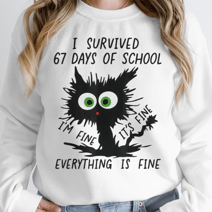 I Survived 67 Days Of School Teachers Students Humor Women Crewneck Sweatshirt, funny design I Survived 67 Days Of School Teachers Students Humor Women Crewneck Sweatshirt, funny design