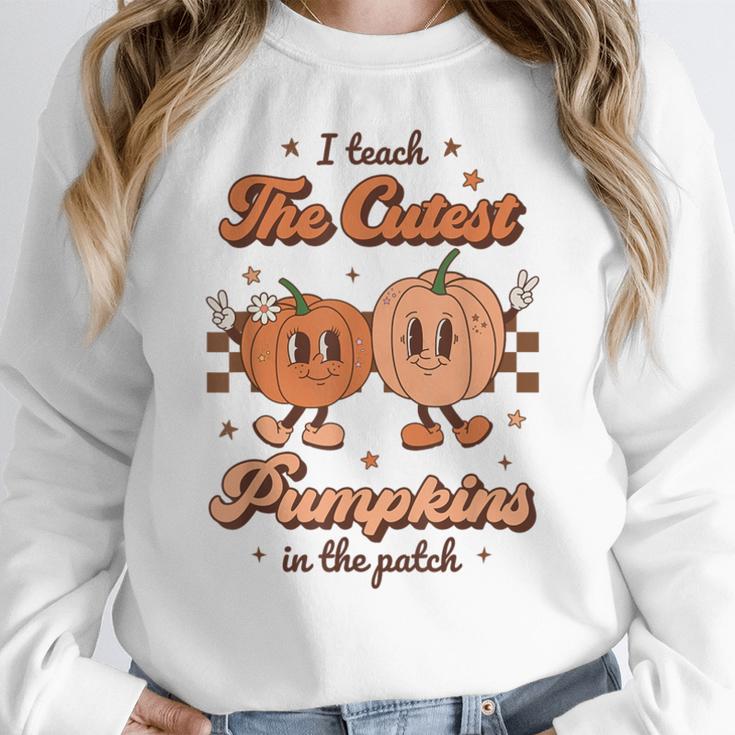 I Teach The Cutest Pumpkins In The Patch Retro Teacher Fall Women Crewneck Sweatshirt, funny design I Teach The Cutest Pumpkins In The Patch Retro Teacher Fall Women Crewneck Sweatshirt, funny design