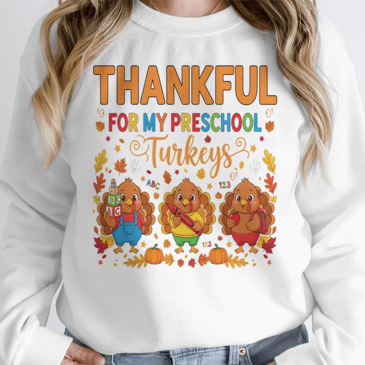 Teach Thanksgiving Teacher Thankful For My Preschool Turkeys Women Crewneck Sweatshirt, funny design Teach Thanksgiving Teacher Thankful For My Preschool Turkeys Women Crewneck Sweatshirt, funny design