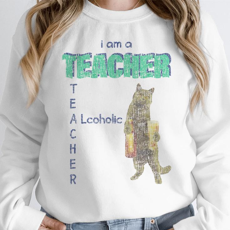 I Am A Teacher Alcoholic Cat Beer Feline Men Women Women Crewneck Sweatshirt, funny design I Am A Teacher Alcoholic Cat Beer Feline Men Women Women Crewneck Sweatshirt, funny design