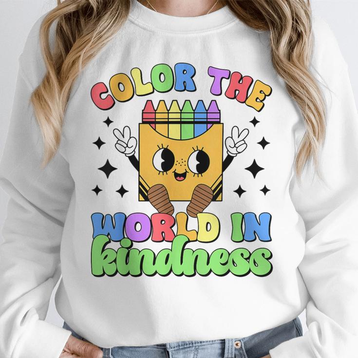 Teacher Back To School Color In Kindness Crayon Pencil Women Crewneck Sweatshirt, funny design