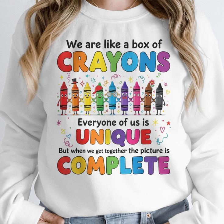 Teacher We Are Like a Box Of Crayons Back To School Women Crewneck Sweatshirt, funny design Teacher We Are Like a Box Of Crayons Back To School Women Crewneck Sweatshirt, funny design