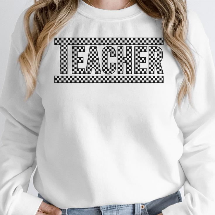 Teacher Checkered Racing Teacher Appreciation Men Women Women Crewneck Sweatshirt, funny design