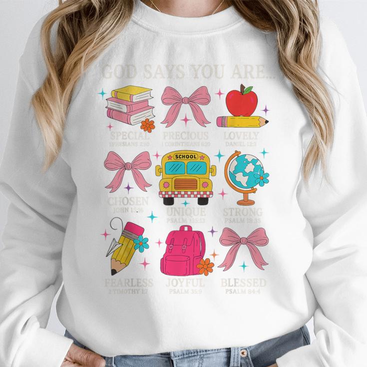 Teacher Christian God Says I Am Faith Religious Bible Verse Women Crewneck Sweatshirt, funny design Teacher Christian God Says I Am Faith Religious Bible Verse Women Crewneck Sweatshirt, funny design