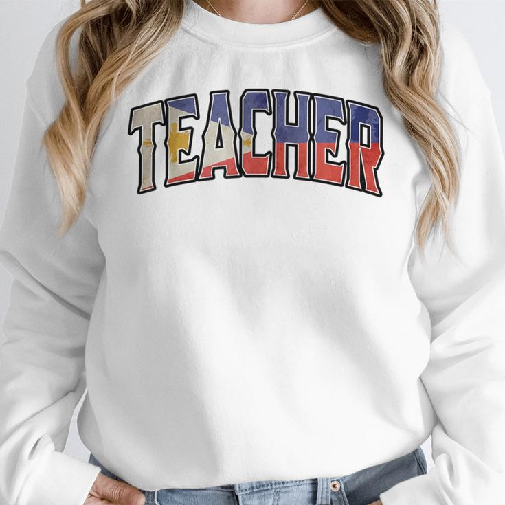 Teacher Filipino Vintage Heritage DNA Flag Women Crewneck Sweatshirt, funny design Teacher Filipino Vintage Heritage DNA Flag Women Crewneck Sweatshirt, funny design