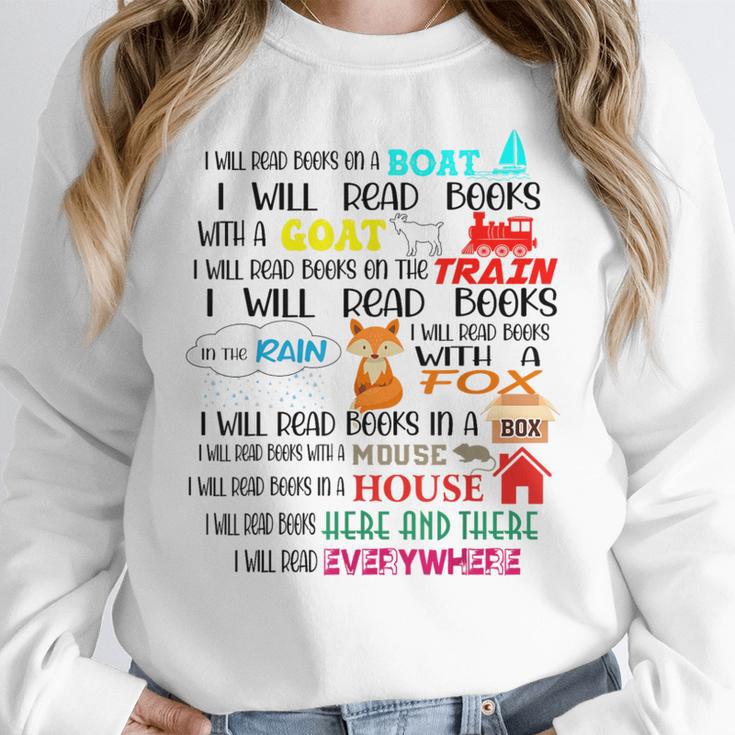 Teacher I Will Read Book On Boat Kids Women Bookworm Women Crewneck Sweatshirt, funny design Teacher I Will Read Book On Boat Kids Women Bookworm Women Crewneck Sweatshirt, funny design