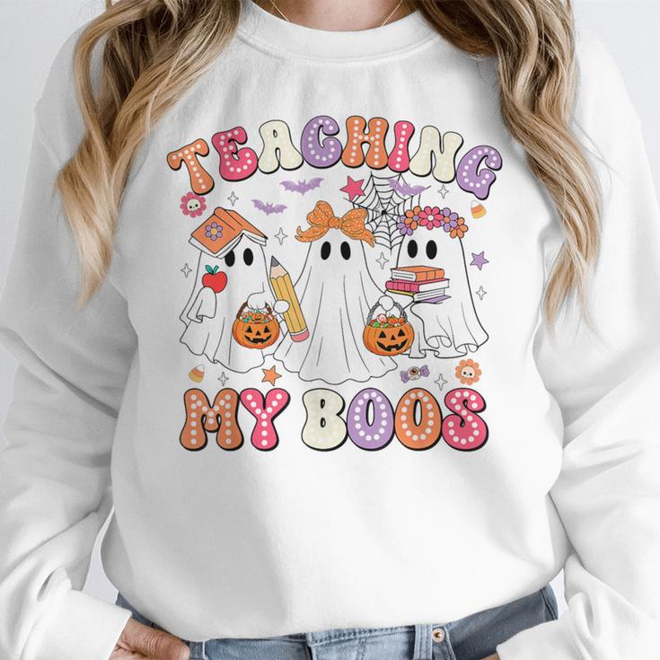 Teaching My Boos Cute Spooky Ghost Teacher Halloween Women Women Crewneck Sweatshirt, funny design Teaching My Boos Cute Spooky Ghost Teacher Halloween Women Women Crewneck Sweatshirt, funny design