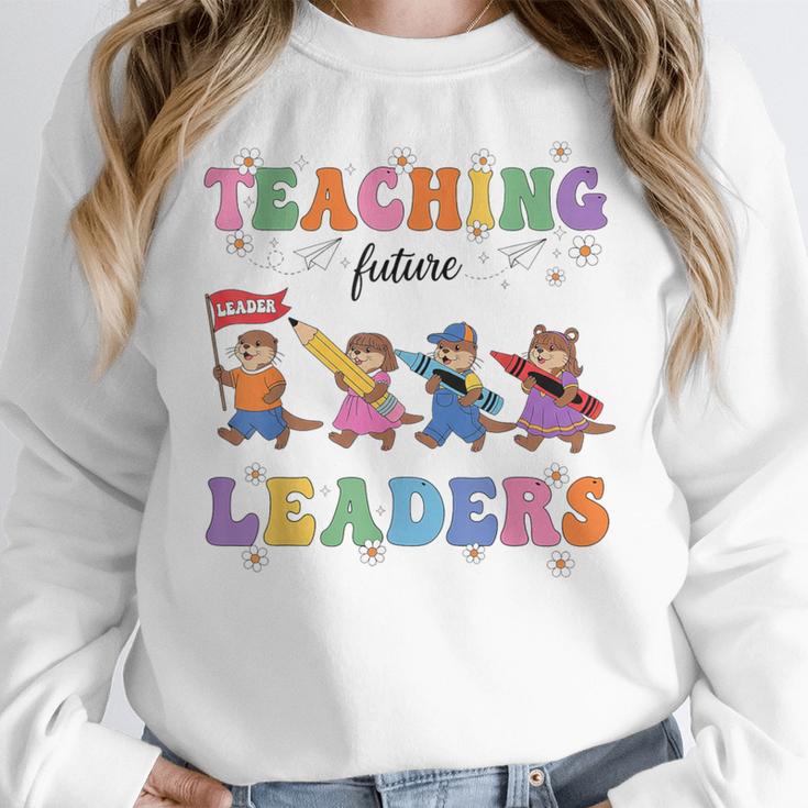 Teaching Future Leaders Otter Back To School Teacher Women Crewneck Sweatshirt, Future Teacher Gifts, funny design