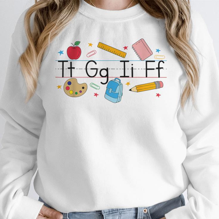 TGIF Teacher Alphabet Kindergarten Teacher Appreciation Women Crewneck Sweatshirt, funny design TGIF Teacher Alphabet Kindergarten Teacher Appreciation Women Crewneck Sweatshirt, funny design