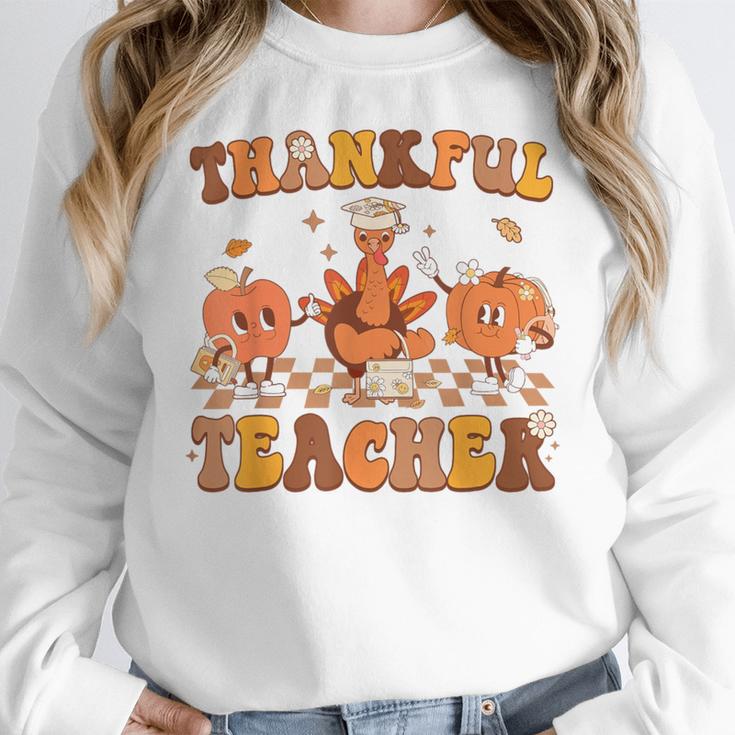 Thankful Teacher Retro Groovy Thanksgiving Fall Women Men Women Crewneck Sweatshirt, Groovy Teacher Gifts, funny design Thankful Teacher Retro Groovy Thanksgiving Fall Women Men Women Crewneck Sweatshirt, Groovy Teacher Gifts, funny design