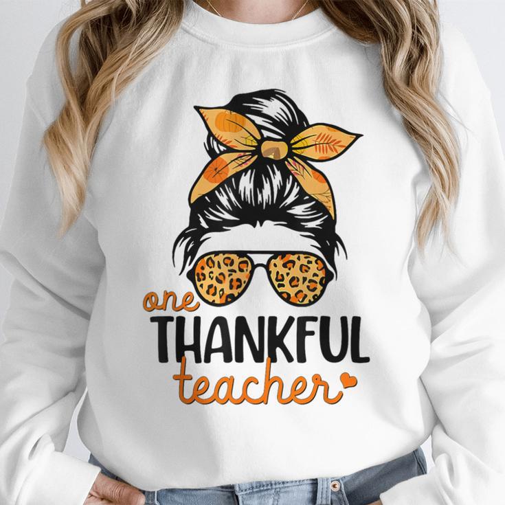 Thanksgiving Shirt Teacher Women Messy Bun Thankful Teacher Women Crewneck Sweatshirt, funny design Thanksgiving Shirt Teacher Women Messy Bun Thankful Teacher Women Crewneck Sweatshirt, funny design
