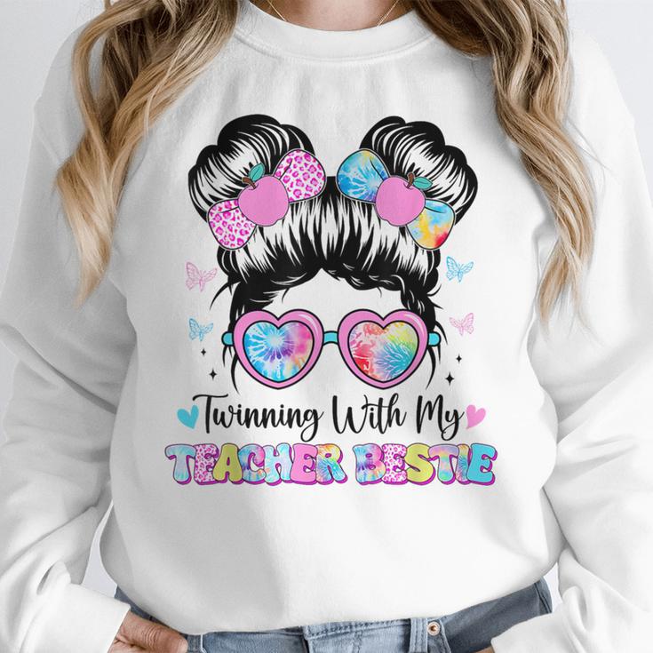Twinning With My Teacher Bestie Twin Day Friends Teacher Women Crewneck Sweatshirt, Friend Gifts, funny design