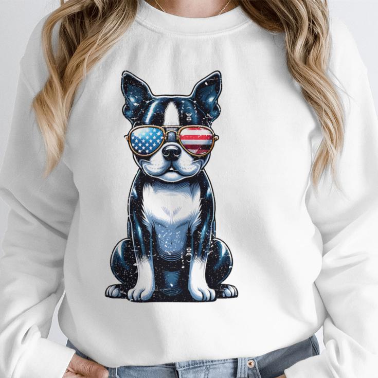 USA Flag Boston Terrier Best Dog Mom Ever 2025 Women Crewneck Sweatshirt, Mom Gifts, Boston Terrier Mom Gifts, funny design