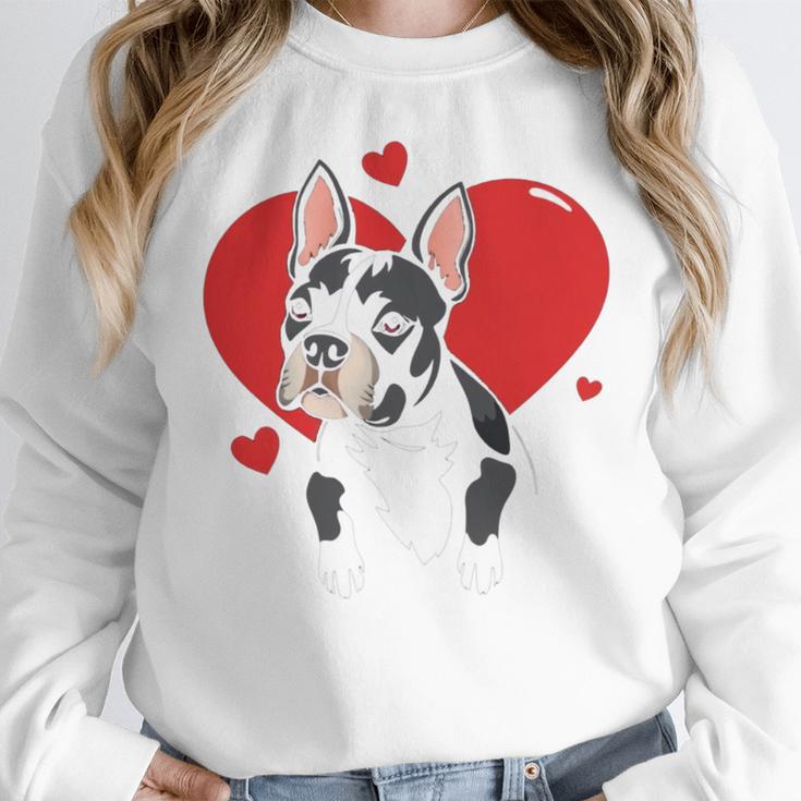 Valentine's Day Boston Terrier Heart Women Crewneck Sweatshirt, funny design
