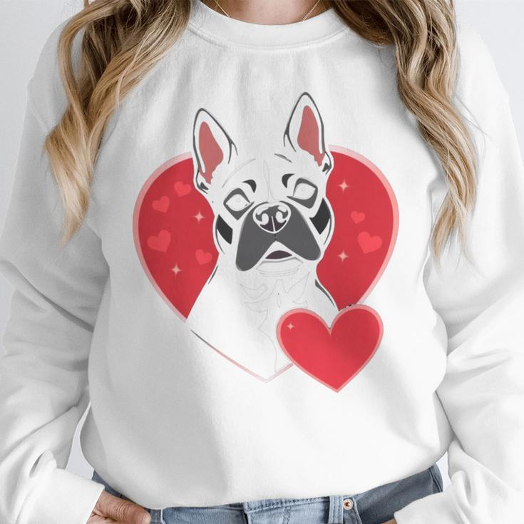 Valentine's Day Boston Terrier Women Crewneck Sweatshirt, funny design