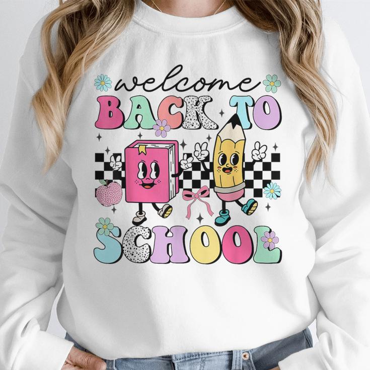 Welcome Back To School 2024 Teachers Students First Day Women Crewneck Sweatshirt, funny design Welcome Back To School 2024 Teachers Students First Day Women Crewneck Sweatshirt, funny design
