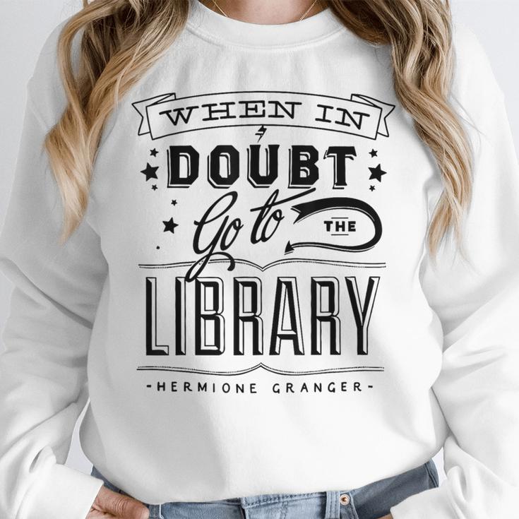 When In Doubt Go To The Library Teacher Vintage Book Lovers Women Crewneck Sweatshirt, funny design When In Doubt Go To The Library Teacher Vintage Book Lovers Women Crewneck Sweatshirt, funny design