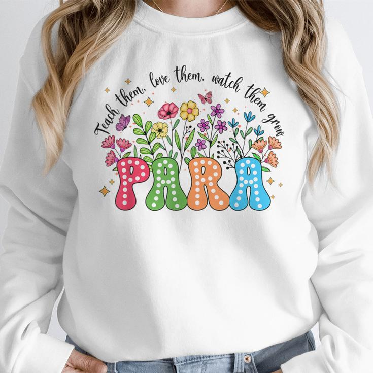 Wildflower Para Floral Paraprofessional Paraeducator Teacher Women Crewneck Sweatshirt, funny design