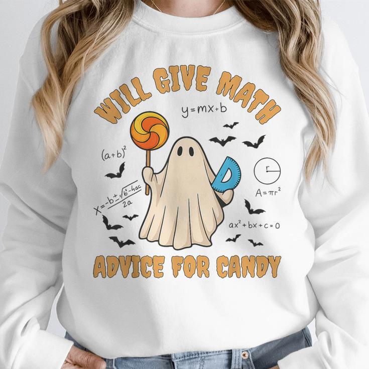Will Give Math Advice For Candy Math Ghost Teacher Halloween Women Crewneck Sweatshirt, funny design Will Give Math Advice For Candy Math Ghost Teacher Halloween Women Crewneck Sweatshirt, funny design