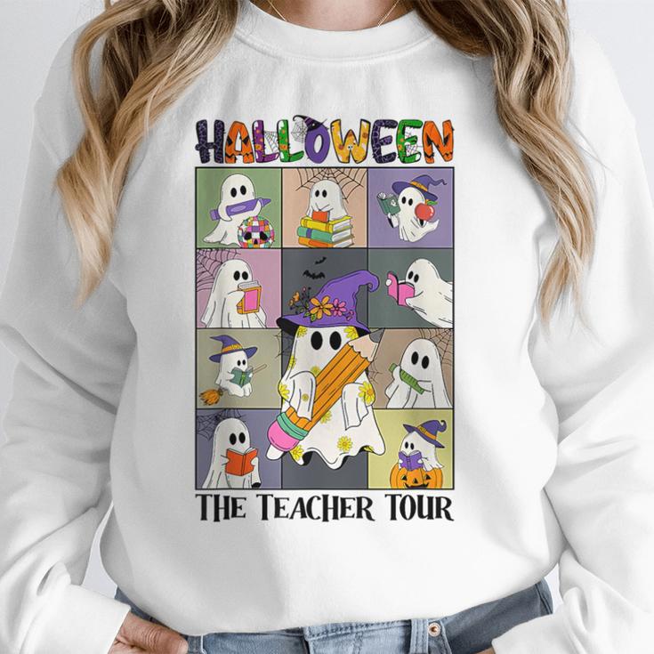 Women Halloween The Teacher Tour Ghosts Pencil Pumpkins Women Crewneck Sweatshirt, funny design
