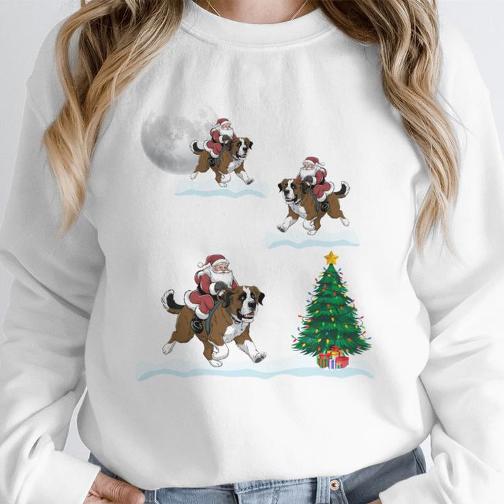 Xmas Lighting Tree Santa Riding Boston Terrier Christmas Women Crewneck Sweatshirt, Boston Terrier Christmas Gifts, Boston Terrier Riding Gifts, funny design