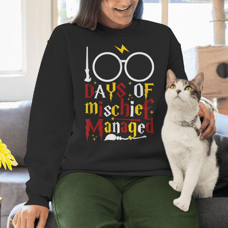 100 Days Of Mischief Managed Teacher Kid 100th Day Of School Women Crewneck Sweatshirt, gift for family, gift for coworker 100 Days Of Mischief Managed Teacher Kid 100th Day Of School Women Crewneck Sweatshirt, gift for family, gift for coworker