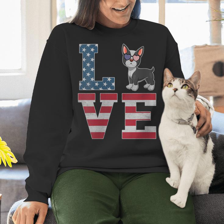 4th Of July Decor Patriotic LOVE Boston Terrier USA Flag Women Crewneck Sweatshirt, Patriotic Boston Terrier Sweatshirts, Boston Terrier 4th Of July Sweatshirts, gift for family, gift for coworker