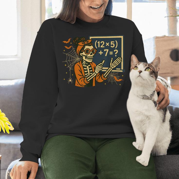 67 Teacher Halloween Skeleton Six Seven Meme Math Women Crewneck Sweatshirt, gift for family, gift for coworker