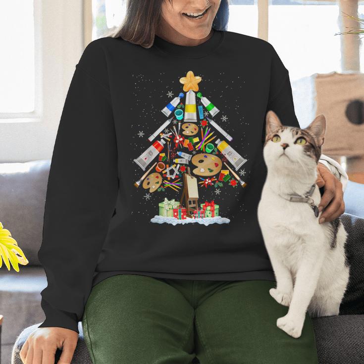 Art Christmas Tree Merry Christmas Artist Art Teacher Women Crewneck Sweatshirt, gift for family, gift for coworker