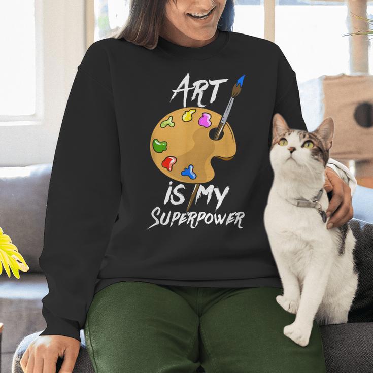 Art Is My Superpower Drawing Art Teacher Artists Women Crewneck Sweatshirt, gift for family, gift for coworker