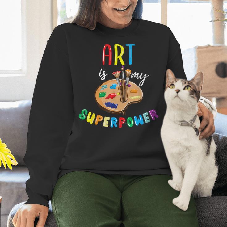 Art Is My Superpower Art Teacher Women Crewneck Sweatshirt, gift for family, gift for coworker