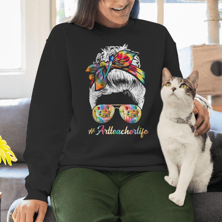Art Teacher Life Messy Bun Back To School Art Teacher Women Crewneck Sweatshirt, gift for family, gift for coworker