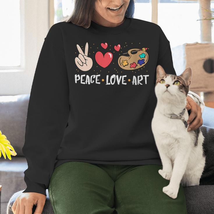 Art Teacher Peace Love Art For Artists And Painters Women Crewneck Sweatshirt, gift for family, gift for coworker Art Teacher Peace Love Art For Artists And Painters Women Crewneck Sweatshirt, gift for family, gift for coworker